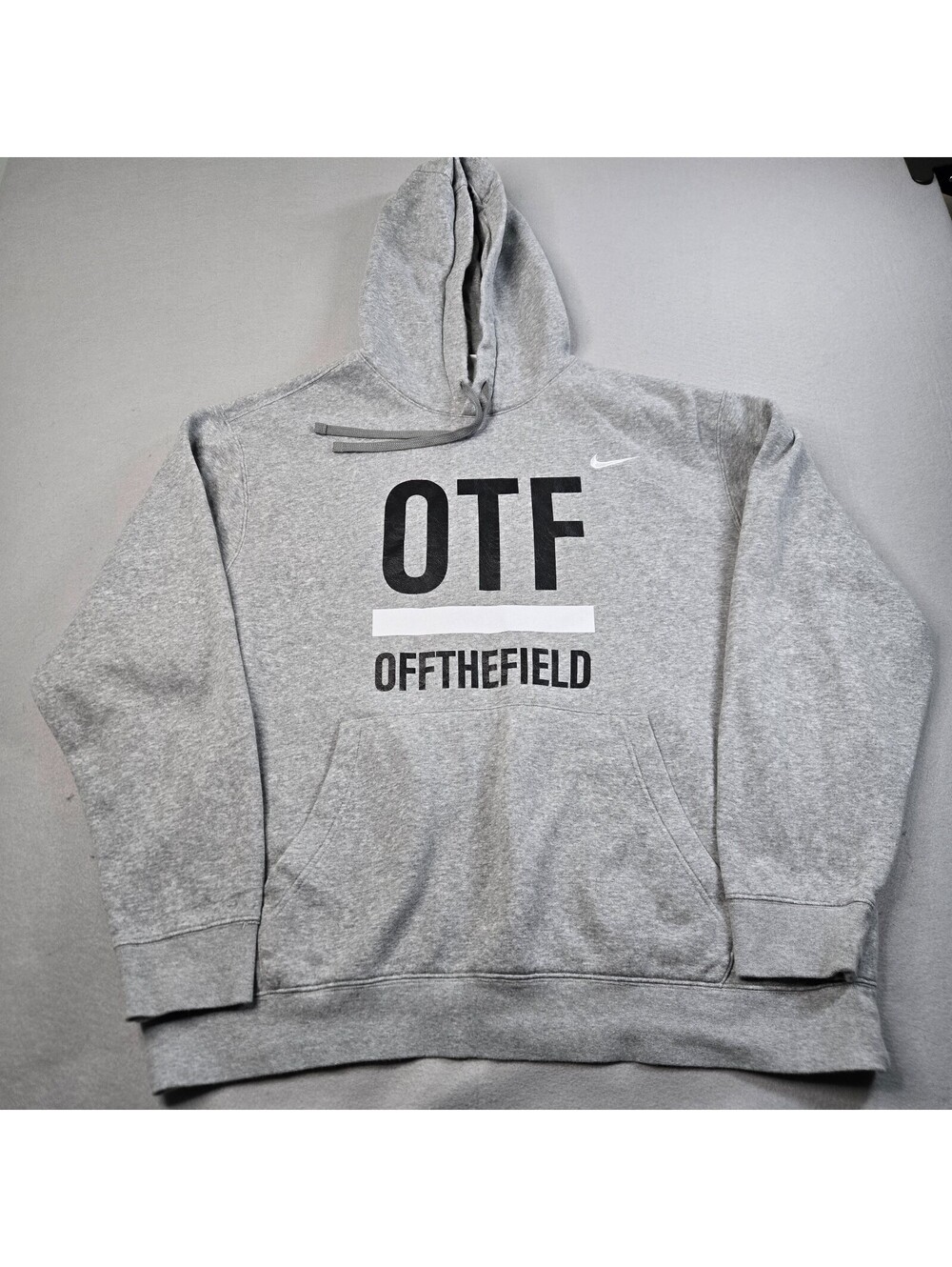 Nike Hoodie Mens OTF Gray Pullover Swoosh Graphic Fleece Sweatshirt XL Grey